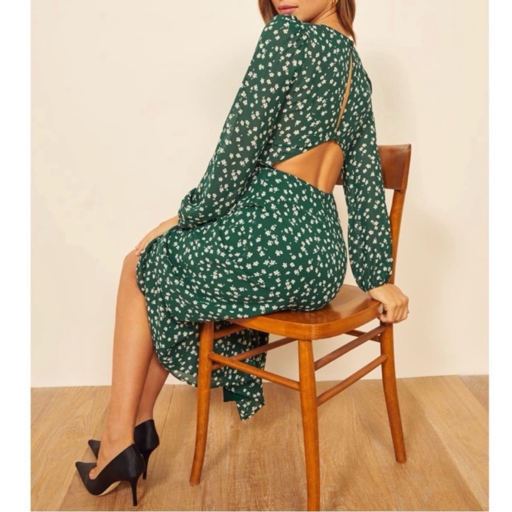 REFORMATION Joy Dress Annette Print Green White Ditsy Floral Open Back Women's 0 - Picture 5 of 16